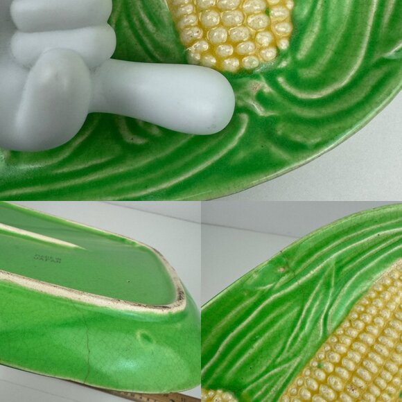 Vtg Ceramic Corn‎ on the Cob Platter Textured Green Yellow Serving Decor Japan - Picture 5 of 10